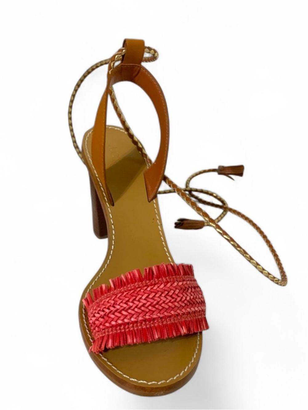 J. Crew Tan Lace-Up Sandal with Coral Braided Strap